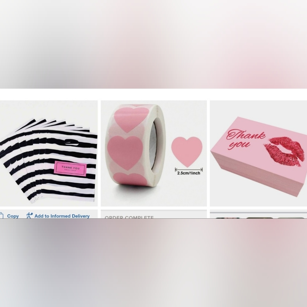 Thank You Gift bag 100 thank you bags 500 pink heart stickers, 50 lip ca…
